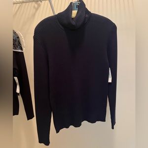 Ralph Lauren Sweater Black Stretch Ribbed Turtleneck Size L New with Tags